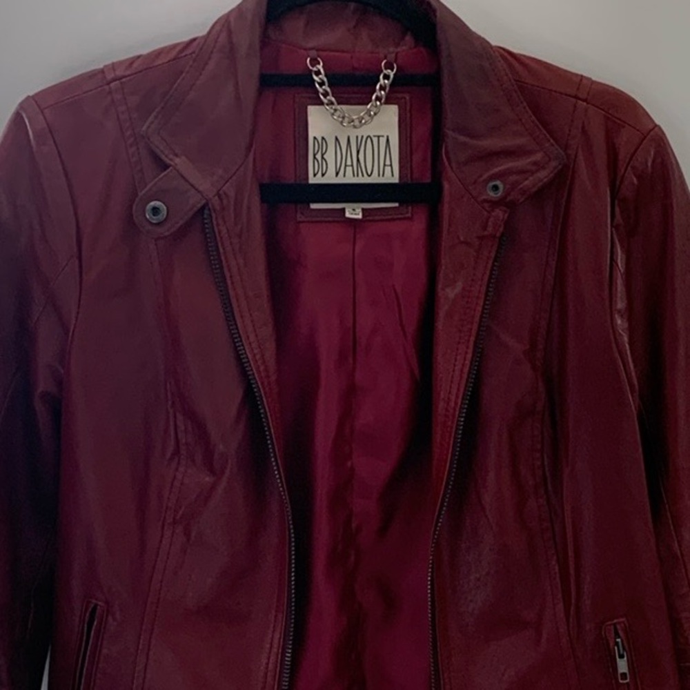 BB Dakota Burgundy Leather Jacket, Sz XS/S